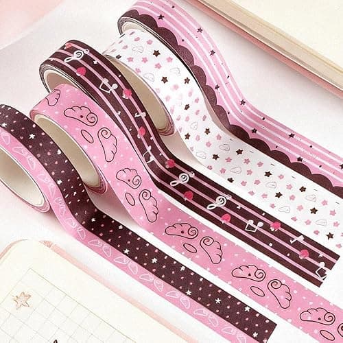 5Rolls Pink Strawberry Musical Note Glitter Washi Tape Set Decorative Star Masking Tapes Bulk Cute Washi Sticker for Journaling Kawaii Sparkling Scrapbook Tape Supplies for Craft Scrapbooking Journal thumbnail 9
