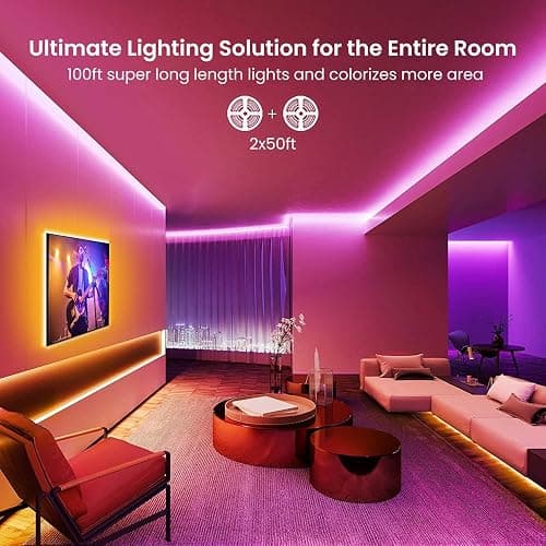 GUPUP LED Lights Strip 100 FT, LED Lights for Bedroom 100ft, RGB Rope Light for Room, Bluetooth APP Control,Color Changing Strip, Sync with Music,para Cuarto, for Bedroom Home Party Decoration thumbnail 3