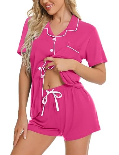 SWOMOG Womens Button Down Pajamas Set Short Sleeve Sleepwear Bride Soft Pj Lounge Sets XS-3XL - Image 1