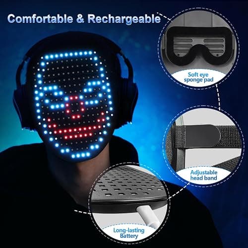 Mr.Pang LED Mask Light up Mask with Gesture Sensing, Cool Face Transforming Mask, Perfect Gifts for Halloween Christmas Birthday Cosplay Party thumbnail 6