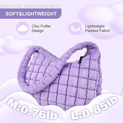 Quilted Puffer Tote Bag Purse Puffy Crossbody Shoulder Bag,Lightweight Nylon Hobo Bag Puffer Carryall Bag for Women Girl thumbnail 5