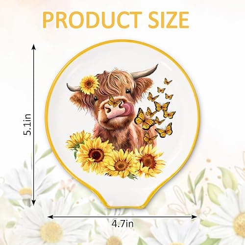 JarThenaAMCS 4.7inch Highland Cow Spoon Rest Watercolor Sunflower Butterfly Cow Small Coffee Spoon Holder for Fall Spring Summer Coffee Stirrers Teaspoon Bar Coffee Station Accessories Kitchen Decor thumbnail 3