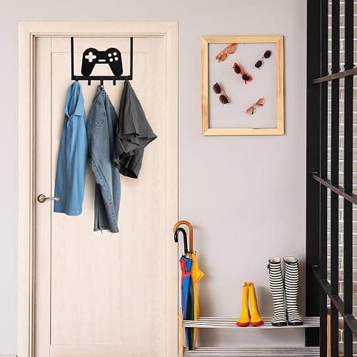 Reallnaive Game Over The Door Hooks Gamer Bathroom Decor Gamepad Hanger Wall Mount Rack Holder for Towel, Hat, Coat, Cloth, Keychain, Bag, Teen Boy Room Gift Decor thumbnail 2