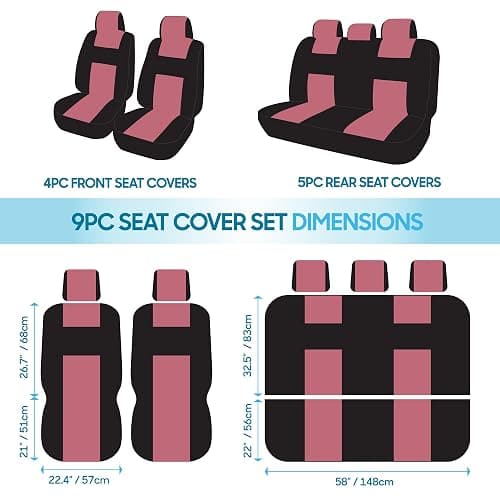 BDK PolyPro Car Seat Covers Full Set in Pink on Black, Front and Rear Split Bench Seat Covers for Cars, Easy to Install Car Seats Cover Set and Accessories for Auto Trucks Van SUV - Pink thumbnail 10
