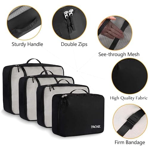 BAGAIL 8 Set Packing Cubes Luggage Packing Organizers for Travel Accessories-Jet Black thumbnail 4