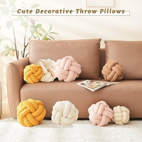Lokaluo Knot Pillows Ball Decorative Throw Pillows for Couch Bed Sofa Living Room 2 Cord Aesthetic Round Cute Plush Pillows Home Decor,woolwhite 11inch thumbnail 5