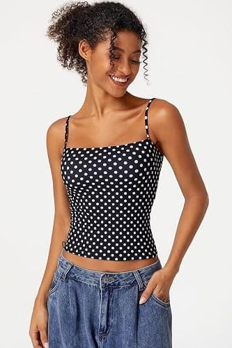 QINSEN Women's Double Lined Basic Tank Top Adjustable Spaghetti Straps Sleeveless Camisole Shirts thumbnail 4