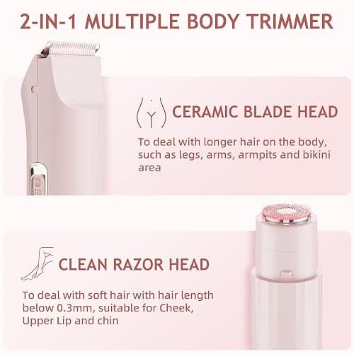 Depilatore Bikini per Donne - Rasoio Elettrico a Doppia Testa 2 in 1 - Rimozione Sicura dei Peli su Corpo, Viso, Mento, Parte Pubica, Ascelle e Gambe, Ricaricabile USB（Non impermeabile） thumbnail 2