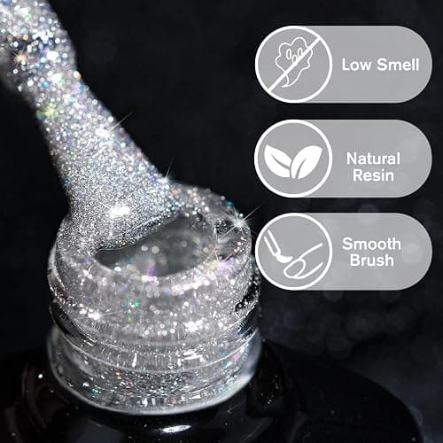 INPING Gel Nail Polish, 10 Colors Reflective Glitter Gel Polish Set, Navy Blue Black Gold Silver Purple Pink Sparkle Shiny Diamond Flash In Darknight UV Nail Varnish for Disco DJ Dazzling Nail Art thumbnail 4
