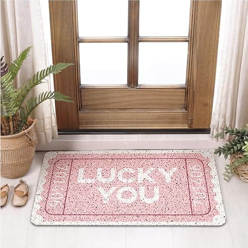 WARDOS Preppy Pink Door Mat, Lucky You Trendy Pink Doormat for Front Door Indoor Outdoor Entrance Porch, Retro Funky Y2K Preppy Welcome Mat for Girls Dorm Apartment Bathroom, 17x30 Inches thumbnail 6