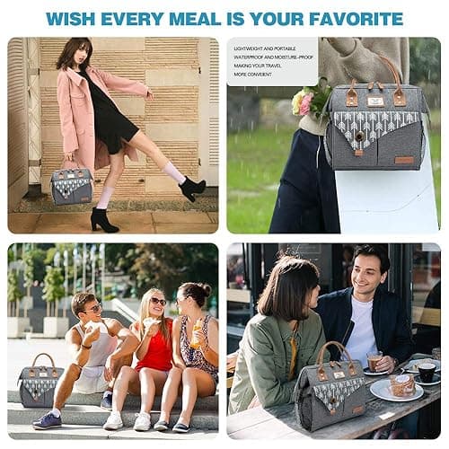 Lekesky 10L Insulated Lunch Bag for Women for Work Lunch Tote, Grey thumbnail 9