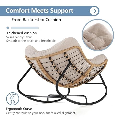 SWITTE Outdoor Rocking Chair, Oversized Patio Papasan Rocker, Comfy Wicker Reading Lounge, Indoor Egg Chair for Bedroom, Living Room, Porch, Garden, Lawn-Cream thumbnail 5