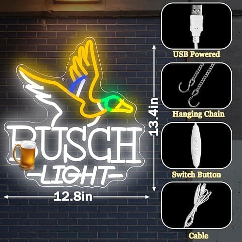 Beer Neon Sign Duck Beer Neon Light for Wall Decor Dimmable Bar LED Sign for Man Cave Bars Pub Party Store USB Powered Bu-Sch Sign Light for Gift thumbnail 4