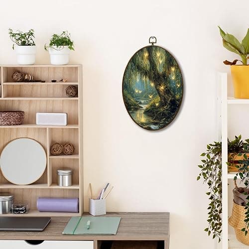 JQF Vintage Enchanted Forest Willow Tree Oval Wall Decor, Rustic Cottagecore Oval Canvas Wall Art, Dark Academia Nature Framed Prints Hanging Decor for Home Bedroom Living Room, 8.5x11.5 Inch thumbnail 2