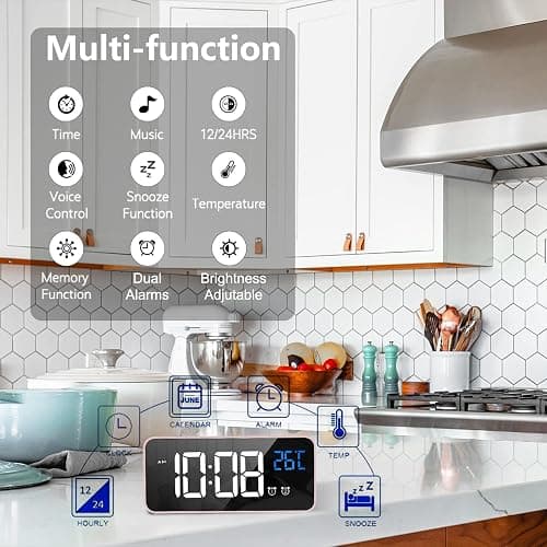 LATEC Digital Alarm Clock with Big LED Temperature Display, Bedside Clock with 13 Alarm Sounds USB Charging Port 4 Levels Adjustable Brightness Dimmer Snooze Portable Mirror Alarm with Dual Alarm Pink thumbnail 7
