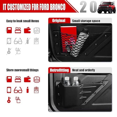 Mabett Front Door Storage Pockets for Ford Bronco Accessories 2026,2021-2025, Side Door Organizer Box fit Bronco 2/4-Door, Insert Cup Holder(2PCS) thumbnail 5