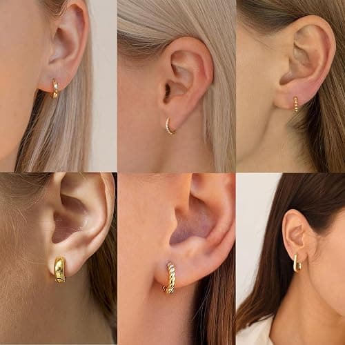 Tasiso Small Hoop Earrings for Women, 6 Pair 14K Gold Plated Huggie Hoop Earrings Lightweight Hypoallergenic Earring Set Cute Earrings Pack for Women Trendy Jewelry Gifts thumbnail 3