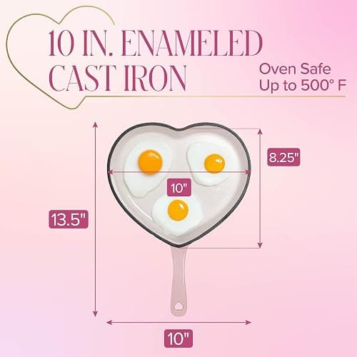 Paris Hilton Enameled Cast Iron Heart Skillet Pan, Superior Heat Retention, Oven Safe, Long-Lasting Enamel, 10-Inch, Pink thumbnail 2