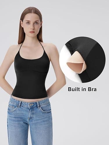 SUUKSESS Halter Tops for Women Tank Tops with Built in Bras Double Lined Open Back Y2K Going Out Camisole thumbnail 3