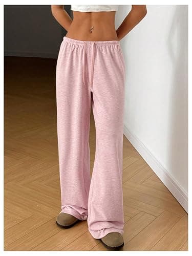 RoseSeek Women's Drawstring Waist Straight Streetwear Long Wide Leg Pants Casual Loose Baggy Workout Long Fall Sweatpants thumbnail 4