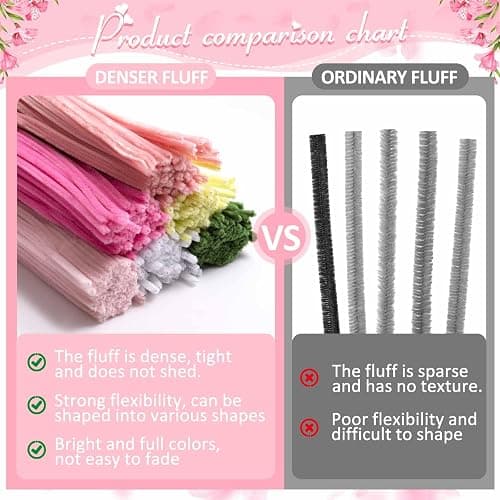 Peryiter 500 Pieces Pipe Cleaners Chenille Stems for Flowers Craft Supplies Bulk Fluffy Fuzzy Sticks for DIY Art Projects Creative Gift Wrapping Party Decorations(Pink Flower,12 Inch) thumbnail 5