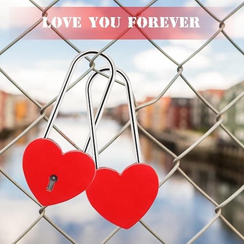 3 PCS Heart Lock Love Lock for Bridge Padlock with Keys for Lovers Valentines Day Gift Decorations Small Cute Red Heart Shaped Locks for Diary Book Jewelry Box Locker Suitcase Luggage thumbnail 6