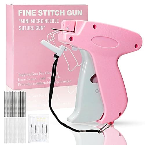 Stitch Gun for Clothes, Handheld Stitch Gun Quick Clothing Fixer,Sewing Kit Includes 1,000 Black Fasteners & 1,000 White Fasteners & 6 Needles,Tagging Gun(Pink) - Image 1