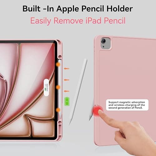GKABXY Case for iPad Air 13 Inch 2024 M2, iPad Pro 12.9 Case (2022/2021, 6th/5th Gen) with Pencil Holder, Slim Trifold Stand Case, Supports Pencil Pro/USB-C, Auto Wake/Sleep, Pink thumbnail 5