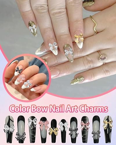 120 Pcs Alloy Bow Nail Charms and Gems, Silver Gold Black Bowknot Metal Nail Art Charms, Shiny Luxury Cute Bow Nail Jewelry for Nails Design Manicure Accessories thumbnail 6