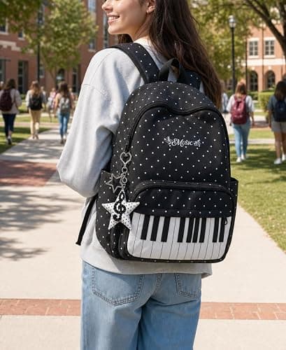 KFVIM Piano Backpack Whimsical Twee Backpack Y2k Cute Daypack Medium Bookbag Cutecore Supplies (Black) thumbnail 6