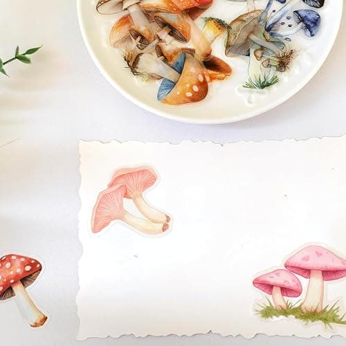 Ychsring Cartoon Mushroom Stickers - 50 Pcs Clear PET Mushroom Aesthetic Stickers for Scrapbook, Journal, Junk Journal, Collage - Waterproof Transparent for Resin, Craft & Scrapbook Supplies thumbnail 5
