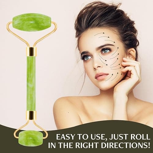 Disemot Jade Roller & Gua Sha Facial Tools, Natural Anti-Aging Jade Beauty Skin-Care Tool Face Roller to Rejuvenate Facial Skin Cooling, Slimming & Firming, Great as Stocking Stuffers thumbnail 4