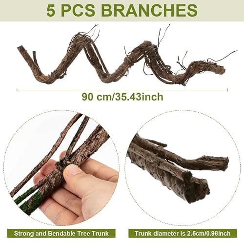 Suncalla 5 Pcs 35in Artificial Bendable Tree Branches for Decor, Native | Fake Trunk Twigs with Leaves, Cherry Blossom Grape Vines, Halloween Steady Branch Garland, Wall Hanging Reptile Habitat Decor thumbnail 2