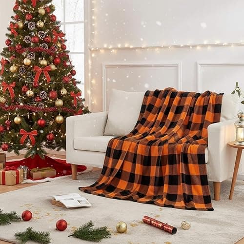 CEKUIA Sherpa Fleece Blanket Sofa Throw Flannel Plaid Throw for Couch Bedroom Chair Home Decor, Lightweight Fluffy Microfiber Check Pattern Travel Blanket 130x150 cm thumbnail 2