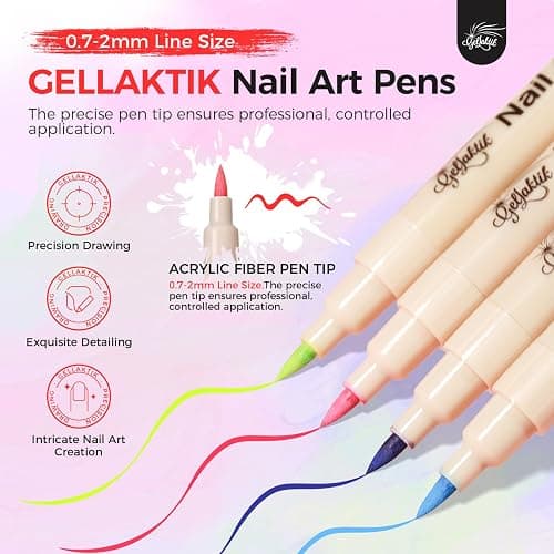 GELLAKTIK 18 Colors Nail Art Pens Set, 3D Nail Polish Pens Quick-Drying Acrylic Paint Markers, Dotting Liner Brush for DIY Nail Design, Home & Salon Manicure Tools thumbnail 2
