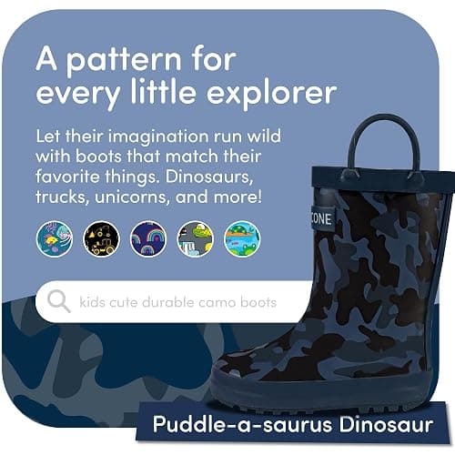 Lone Cone Kids Rain Boots for Girls & Boys – Waterproof Natural Rubber Toddler Rain Boots with Non-Slip Outsole & Easy Pull Handles – Solid, Pattern & Glitter Designs thumbnail 4