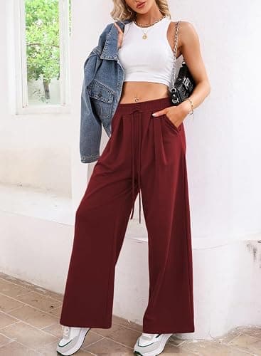 Aleumdr Wide Leg Sweatpants for Women 2025 Trendy Fashion High Waisted Drawstring Loose Long Pants with Pockets thumbnail 8