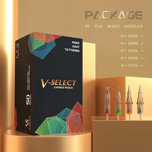 EZ Tattoo Cartridge Needles Assorted - 50Pcs #12 Mixed (3RL 5RL 7RL 9RL 11RL) Standard Round Liner Tattoo Needles Cartridges for Tattoo Pen Machine Gun - V SELECT thumbnail 2