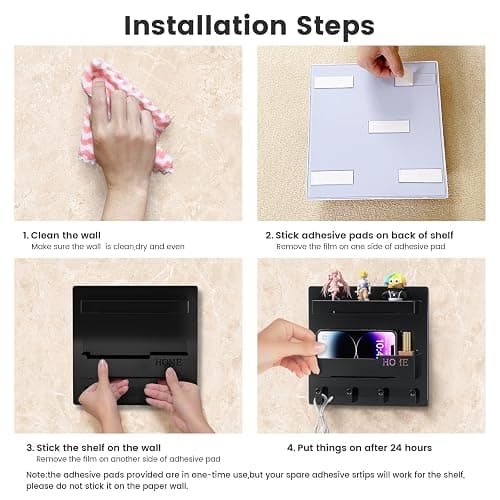 Bedside Wall Organizer, Wall Mount Self Stick On, Cute Room Decor Aesthetic, Girls Room Decor, Cool Stuff for Bedroom Storage and Organization thumbnail 4