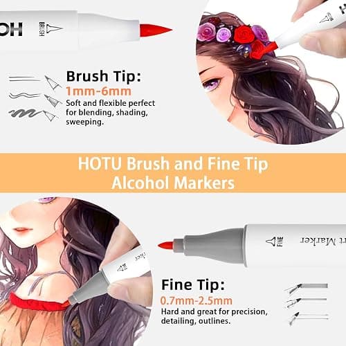 HOTU Alcohol Markers Brush and Fine Tip 50 Colors Dual Tips Art Marker Set Alcohol-based Sketch Pens with Carrying Case，Non-Bleeding Pad for Art Enthusiast Adults Coloring Illustration thumbnail 2