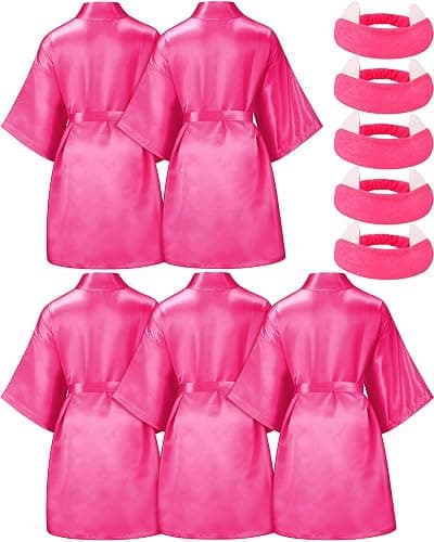 Jecery 5 Pack Spa Robes Set for Party Gift Sleepover Slumber Birthday Party Squad Robe DIY Silk Satin Bathrobes with Headband - Image 1