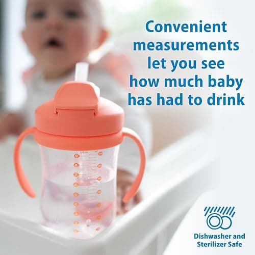Dr. Brown's Milestones, Baby's First Straw Cup Sippy Cup with Straw, 6m+, 9oz/270ml, 2 Pack, Coral & Olive Green, BPA Free thumbnail 4