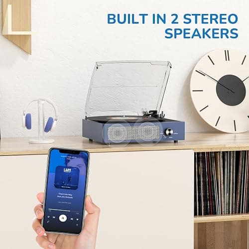 Vinyl Record Player with 2 Stereo Speakers Belt-Driven Vintage Turntables 3 Speed 3 Size Wireless Bluetooth Playback AUX-in RCA Out Headphone LP Vinyl Players Auto Stop Frosted Purple thumbnail 6
