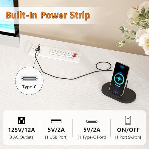 YOMILUVE 60 Inch Computer Desk with 8 Drawers, Home Office Desk with Power Outlets, Work Study Gaming Desk with 8 Fabric Drawers thumbnail 4