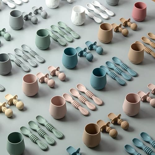 SAMiGO Silicone Baby Spoons Self Feeding 6+ Months - Infant Toddler Utensils - First Stage Baby Led Weaning Feeding Supplies - Set of 3 Pack thumbnail 6