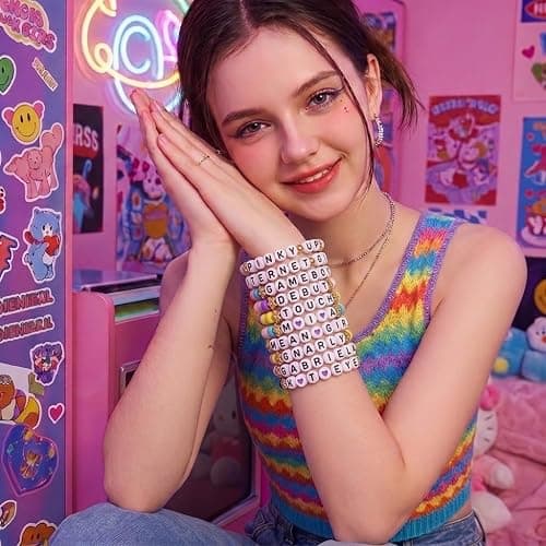 Gujjdgk 10 PCS Friendship Bracelets for KATSEYE Merch,Y2K Aesthetic Bracelets Gifts for Concert Outfits, Stackable Polymer Clay Letter Jewelry Accessories for Women & Men thumbnail 2