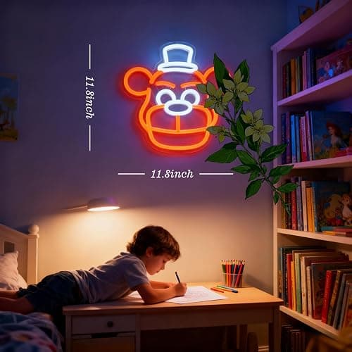 Cute Five Nights Bear Neon Sign, Anime Neon Light for Wall Decor Bedroom, Children's Room, Birthday, Festival Decorations, USB Powered Orange Color White, 11.8inch x 11.8 inch thumbnail 4