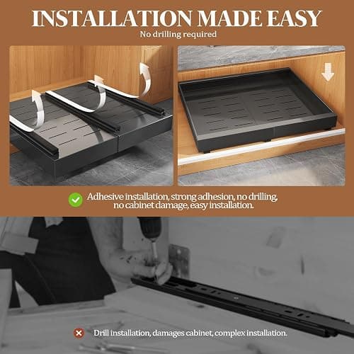 Seinloes 4 Pack Expandable Pull Out Cabinet Organizer 21"Deep With Raising Pad for Framed Cabinets,Upgrade 3 Slide Rails Slide Out Drawers,No Drill Roll Out Shelves,Adjustable Width 12.1"-20.4" Black thumbnail 6