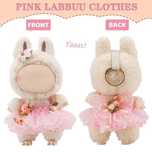 Clothes for labbuu Dolls - Cute Outfit for 6 3/4 Inch (17cm) labbuu Accessories, 2-Piece Doll Clothes Pink (Doll Not Included) - Perfect for Collectors and Dress-Up thumbnail 6