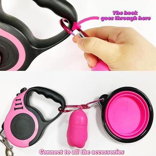 PETIMP Retractable Dog Leash Lightweight 16FT Leash, with Folding Bowl,Dispenser,Waste Bags, for Small Medium Dogs(Pink) thumbnail 6